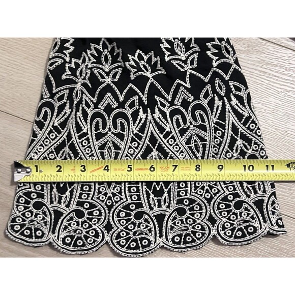 SUNDANCE Palace Shift Midi Dress Black Bell Sleeve Embroidered Scallop Hem Small - Picture 13 of 14
